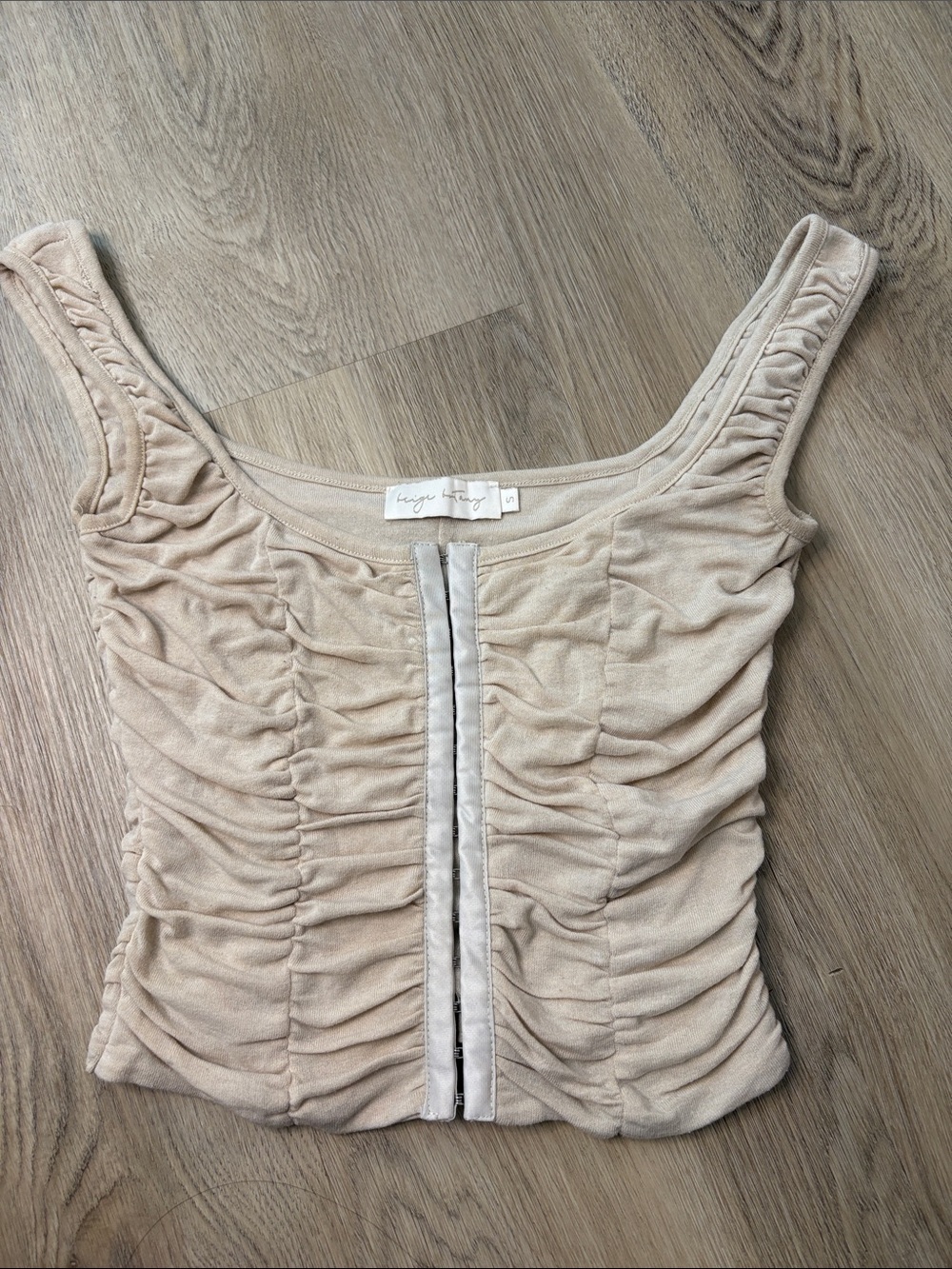 Beige Botany Ruched Corset Tank Top Cream size small festival boho natural comfy